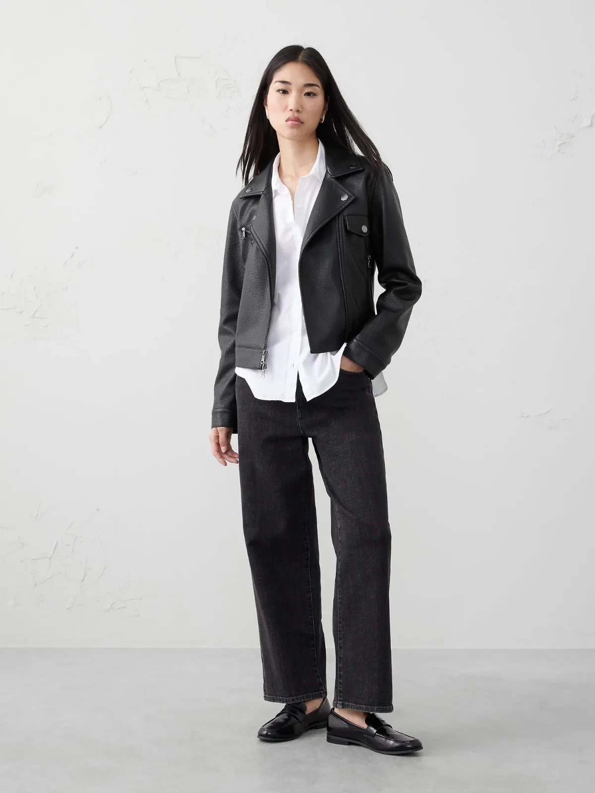 Vegan Leather Cropped Moto Jacket by Banana Republic