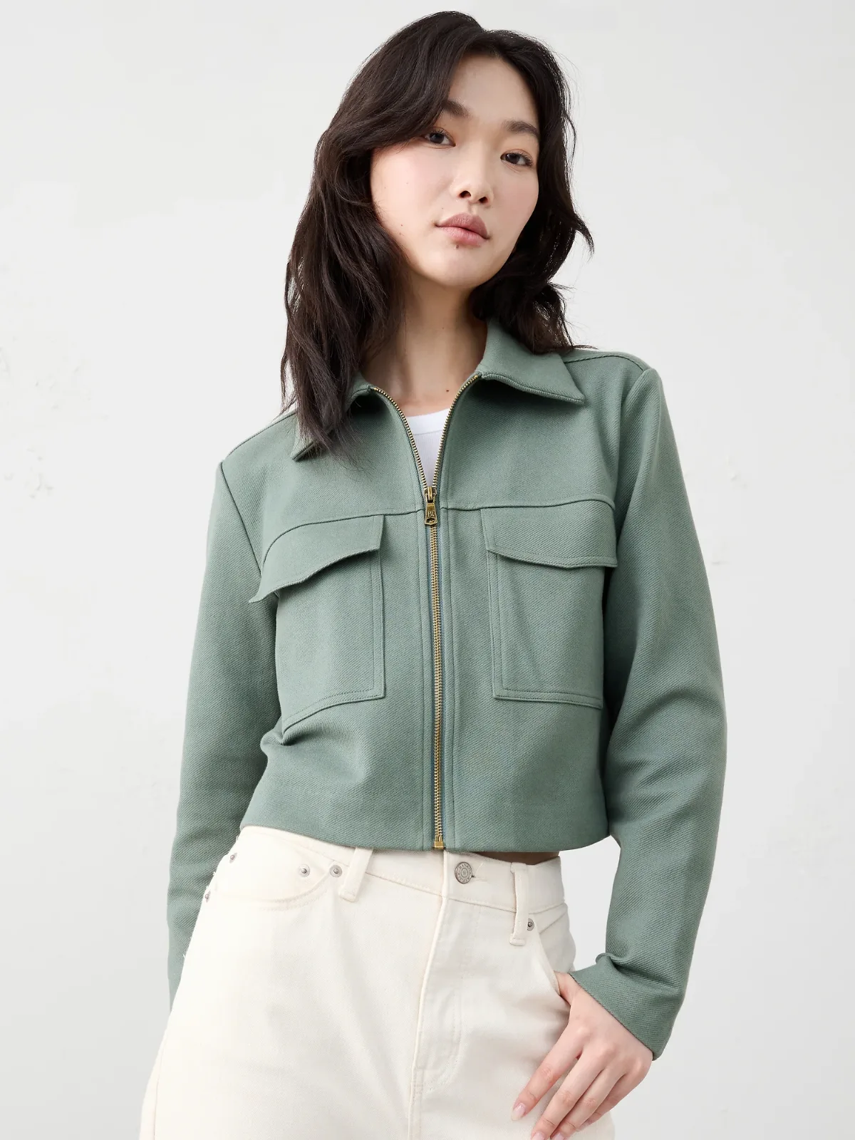 Knit Twill Cropped Jacket by Banana Republic