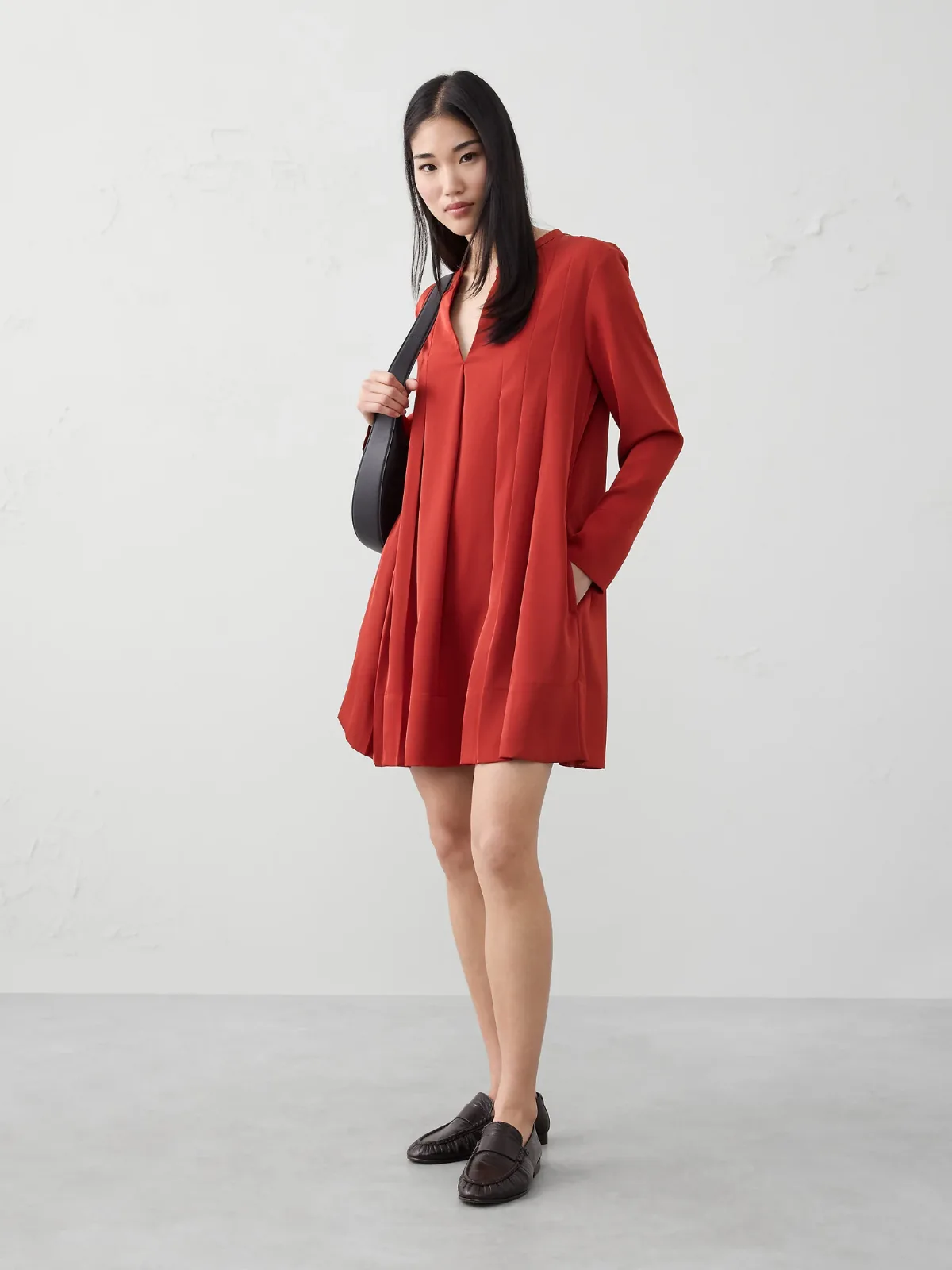 Split-Neck Swing Mini Dress by Banana Republic