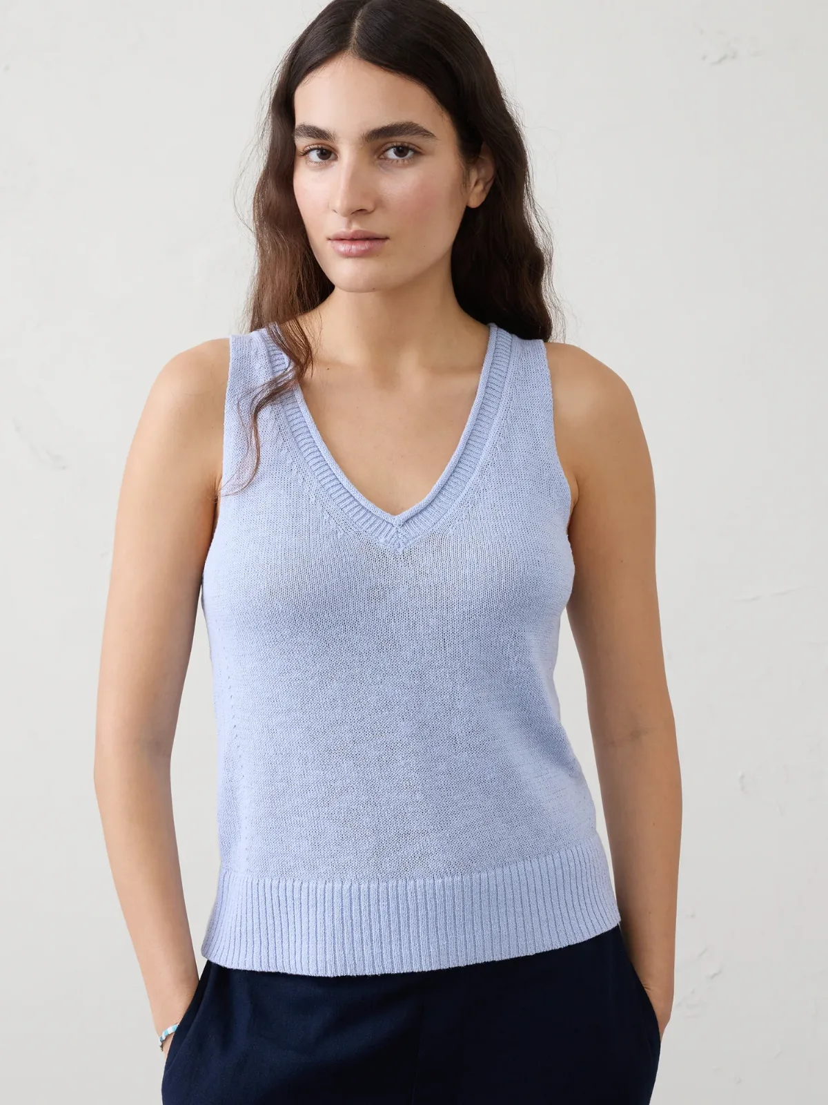 Ramie-Cotton Pointelle Sweater Tank