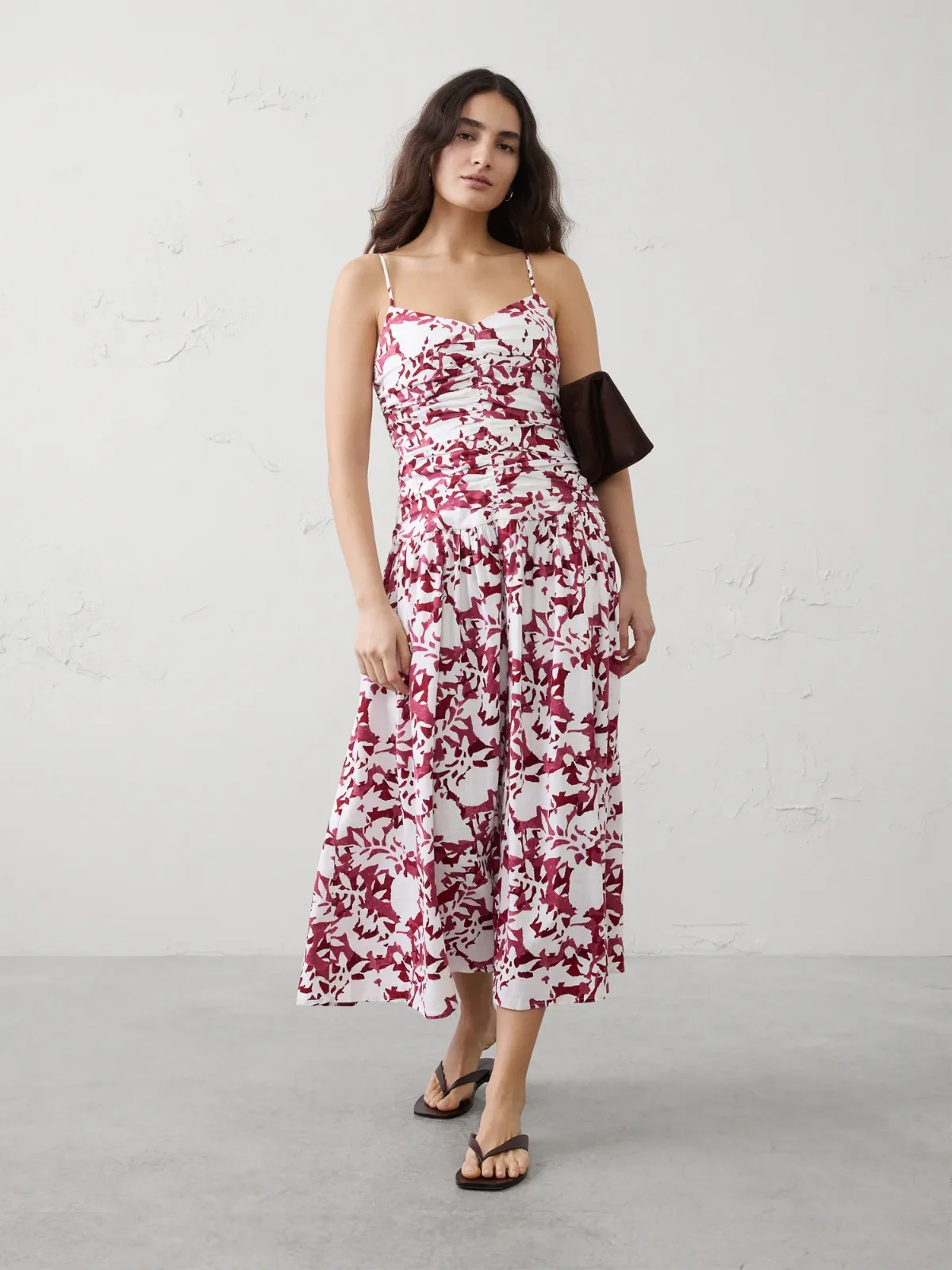 Linen-Blend Strappy Ruched-Bodice Maxi Dress by Banana Republic