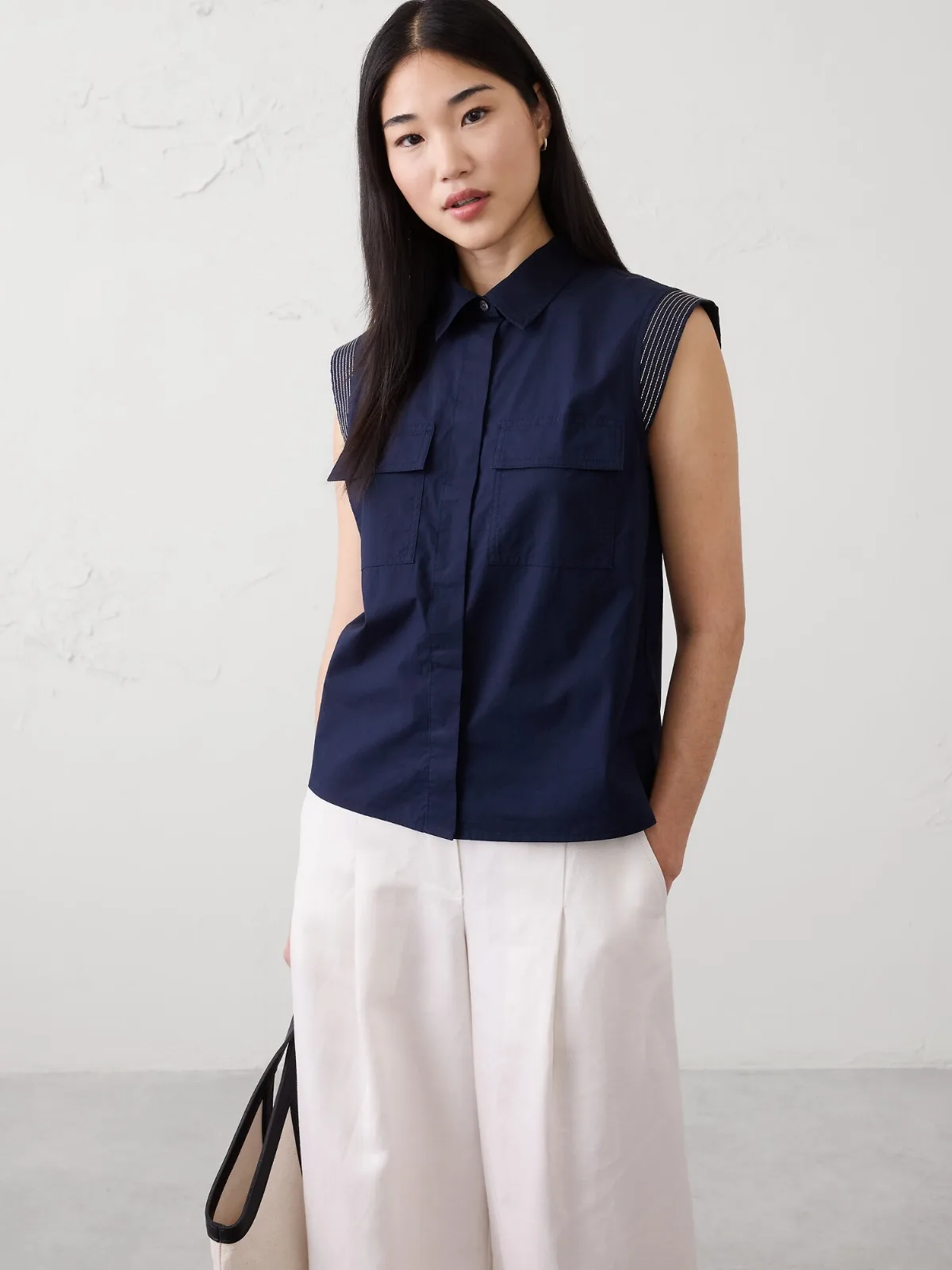 Trapunto Cap-Sleeve Shirt