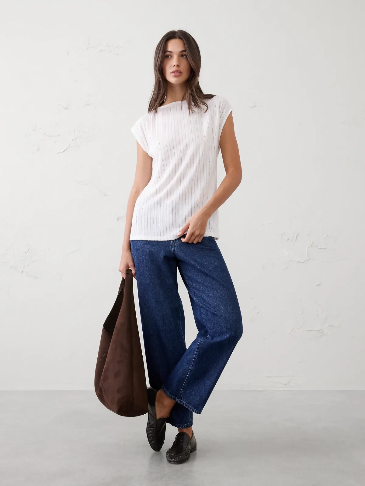 Sheer Ribbed Straight-Neck Top by Banana Republic