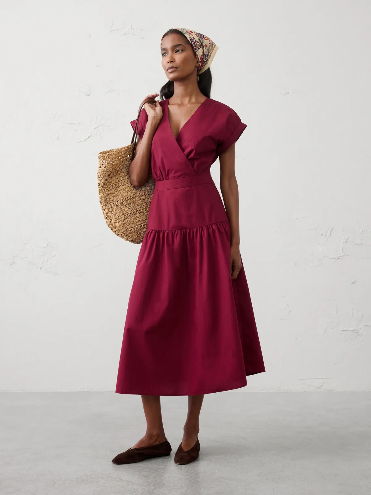Poplin Surplice Midi Dress by Banana Republic
