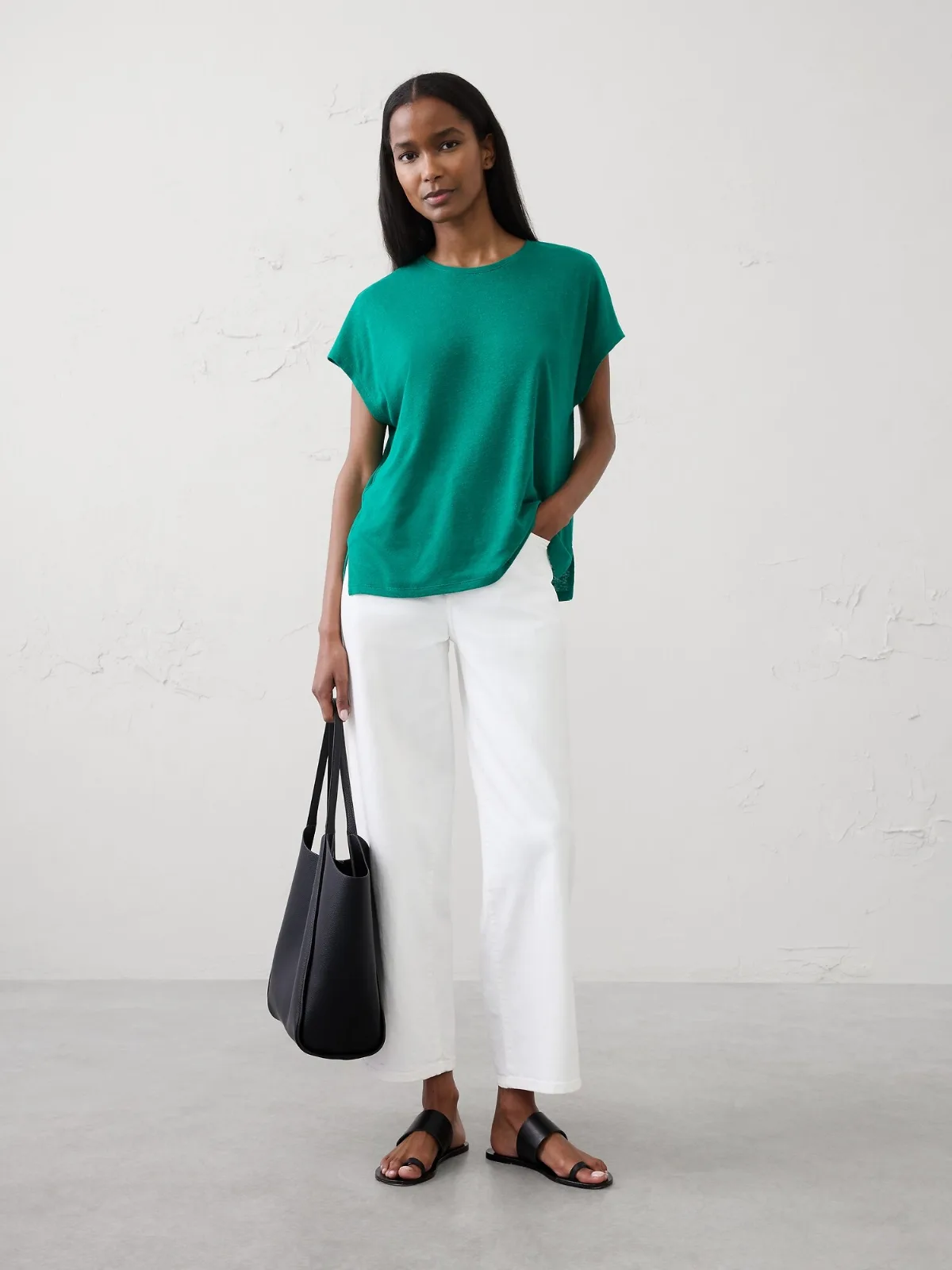Linen-Blend Cap-Sleeve T-Shirt by Banana Republic