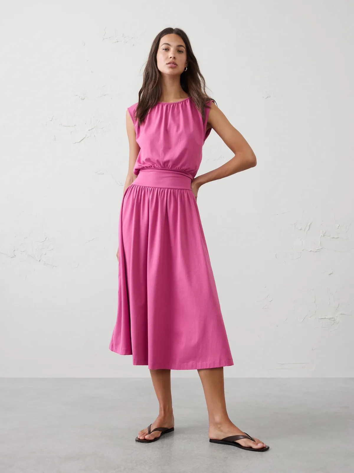 Knit Blouson Midi Dress
