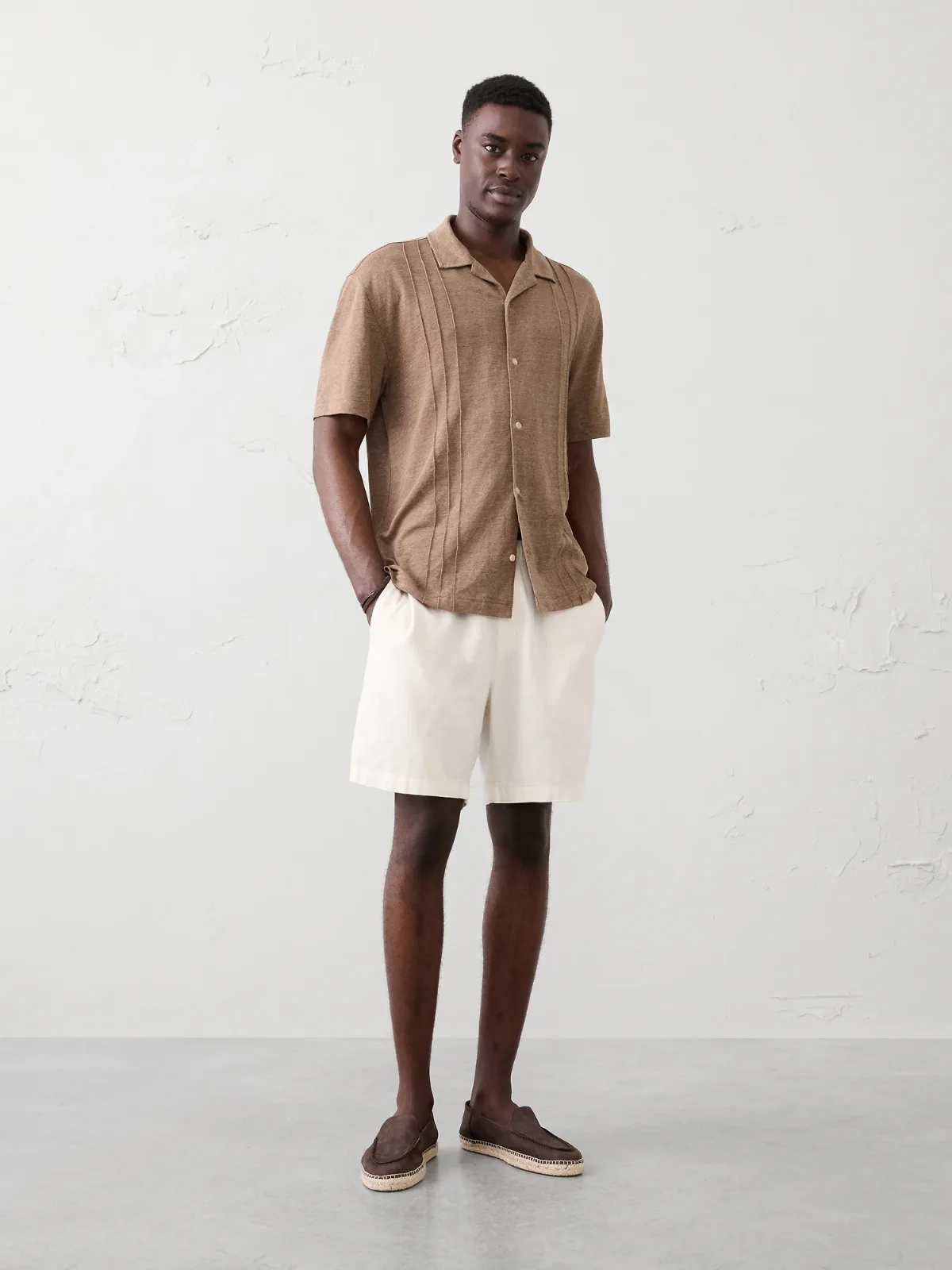 Standard-Fit Linen-Blend Pintuck Polo by Banana Republic