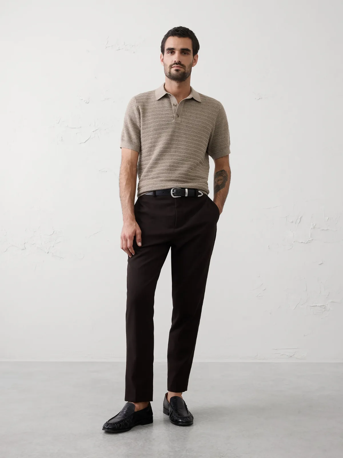 Textured Striped Sweater Polo