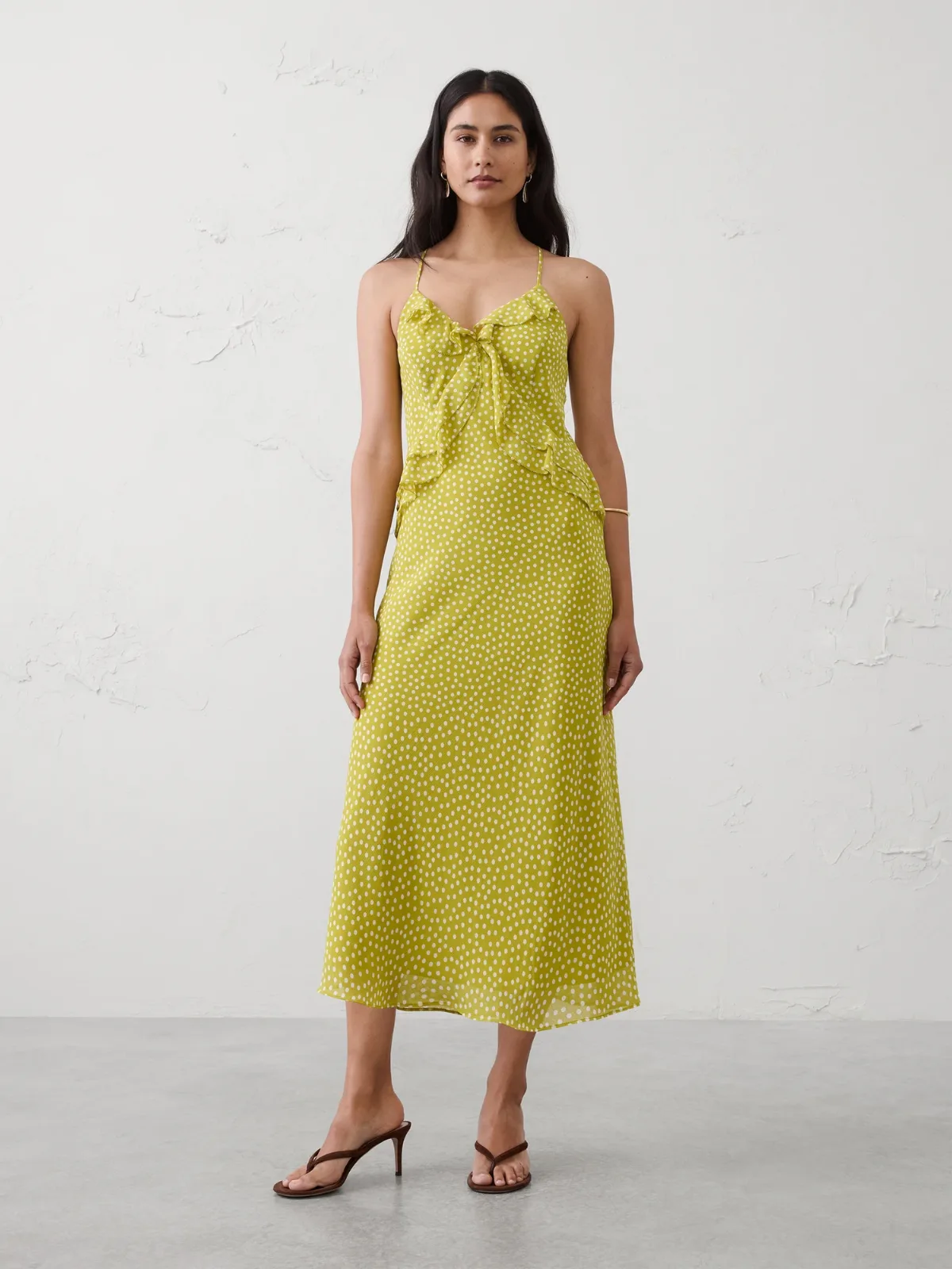 Chiffon Bias Ruffle Midi Dress