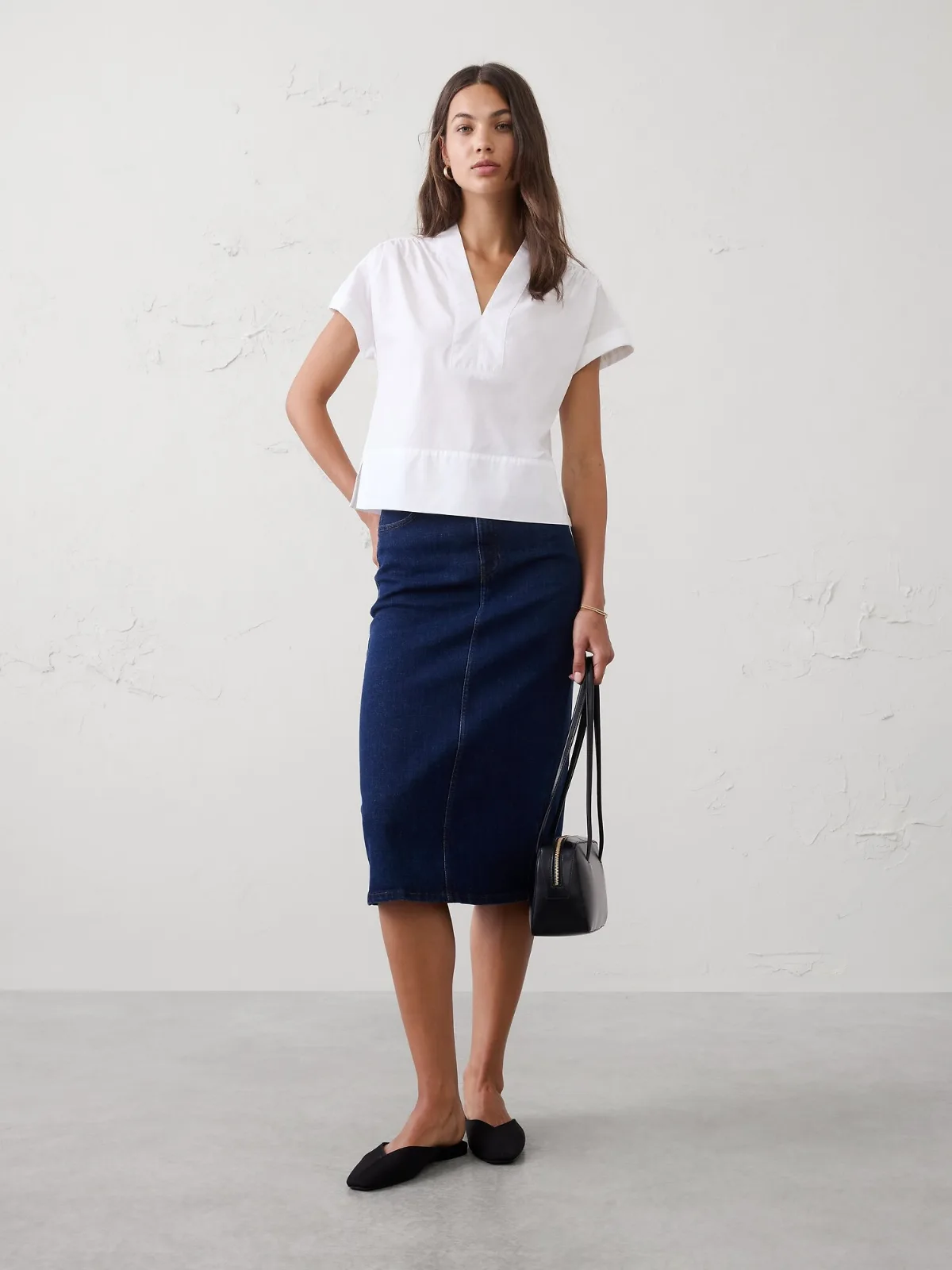 Poplin Split-Neck Top by Banana Republic