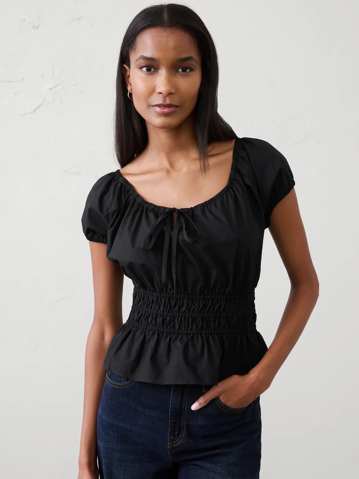 Elastic Scoop-Neck Top