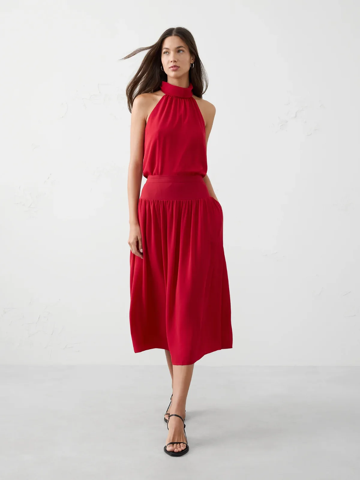 Dropped-Waist Midi Skirt by Banana Republic