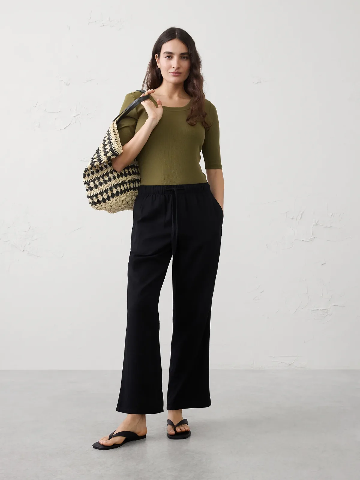 Ribbed Elbow-Sleeve T-Shirt by Banana Republic