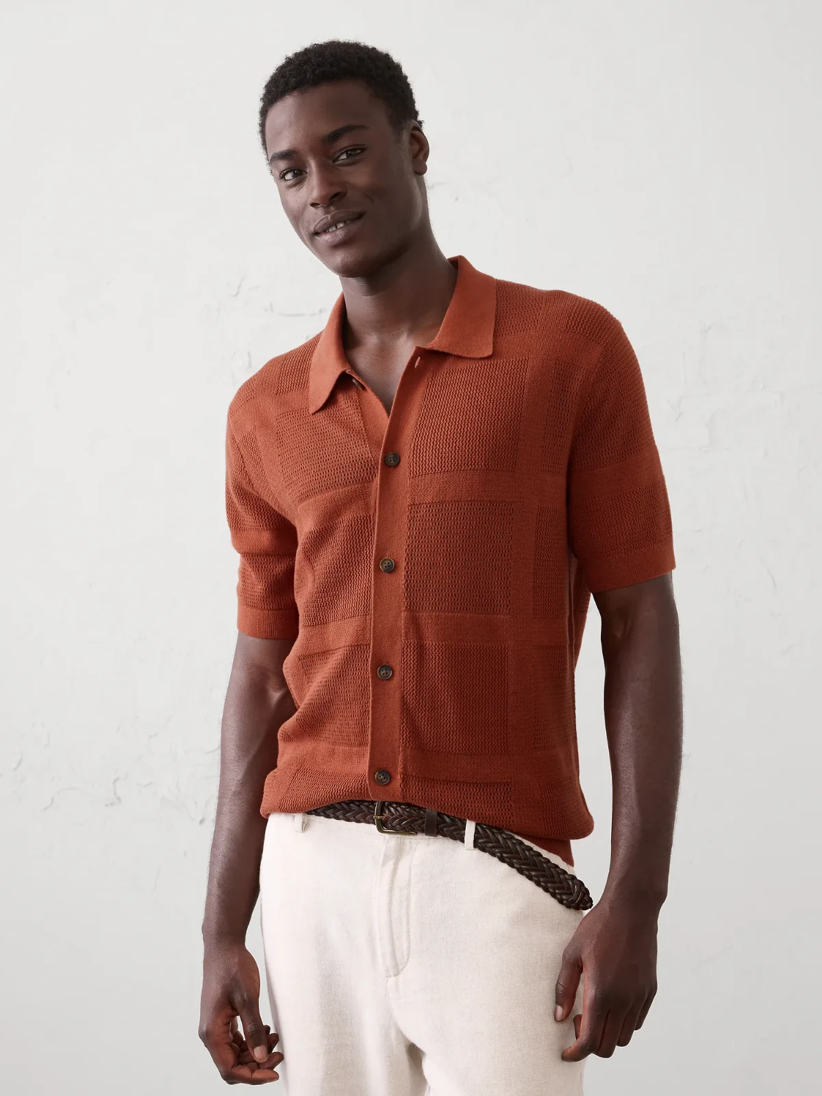 Mesh Patchwork Sweater Polo by Banana Republic