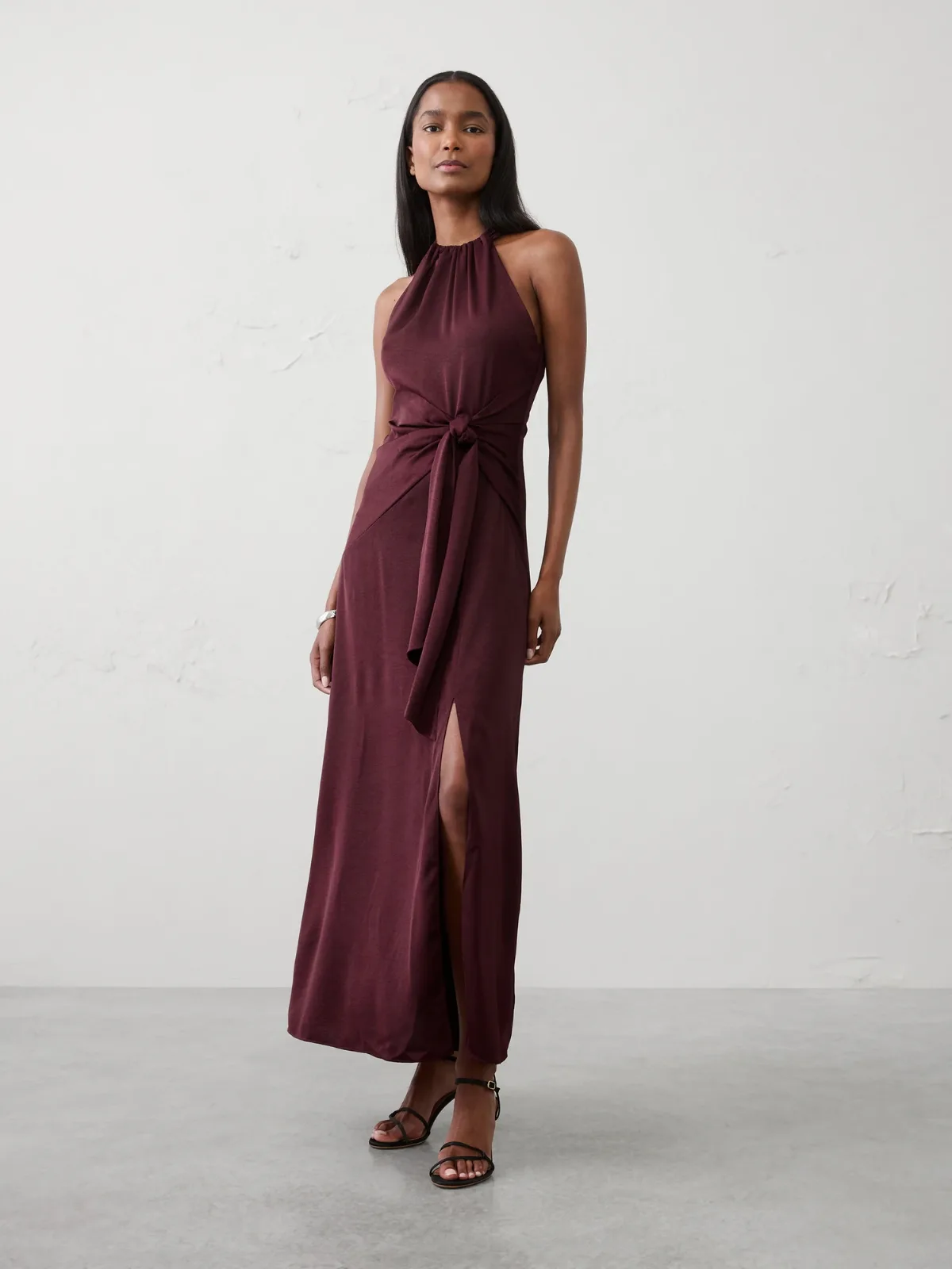 Satin Halter Tie-Waist Maxi Dress