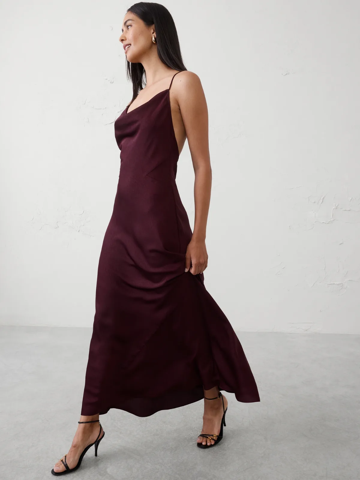 Satin Cowl-Neck Maxi Dress
