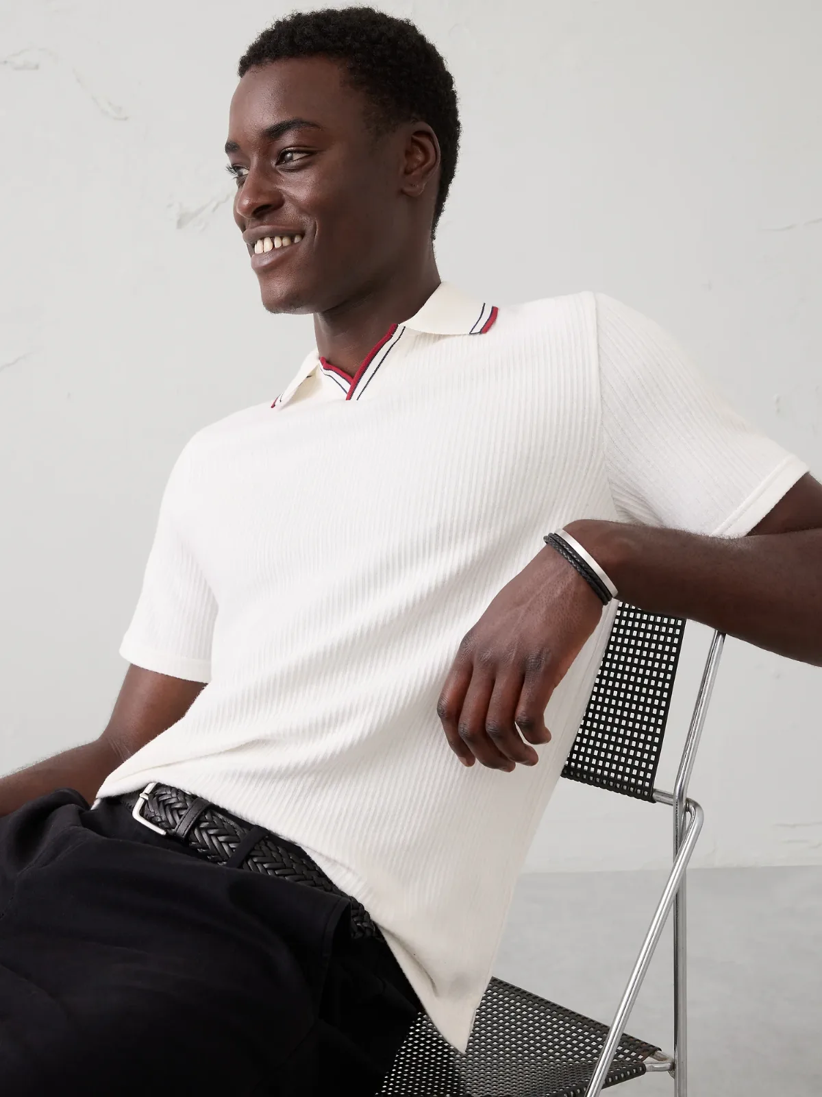 Crinkle Ribbed Johnny-Collar Polo by Banana Republic