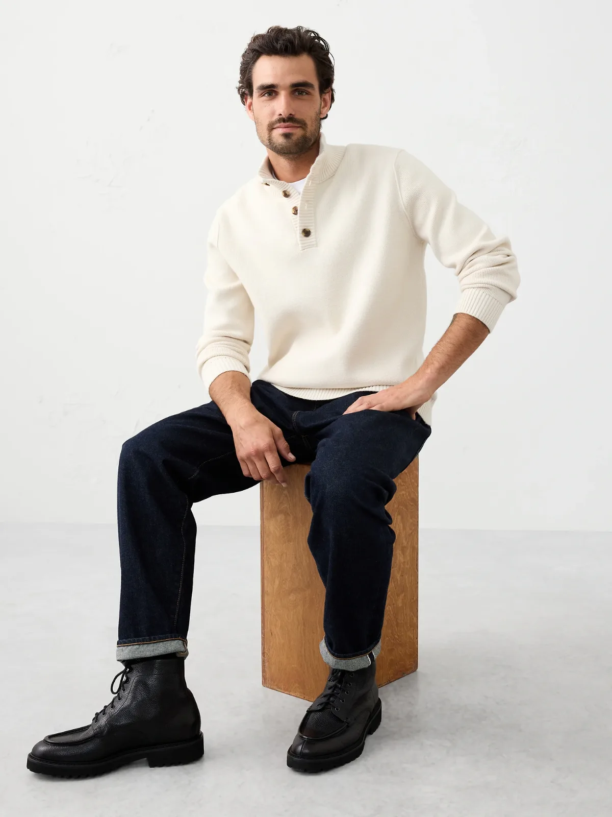 Button Mock-Neck Sweater by Banana Republic