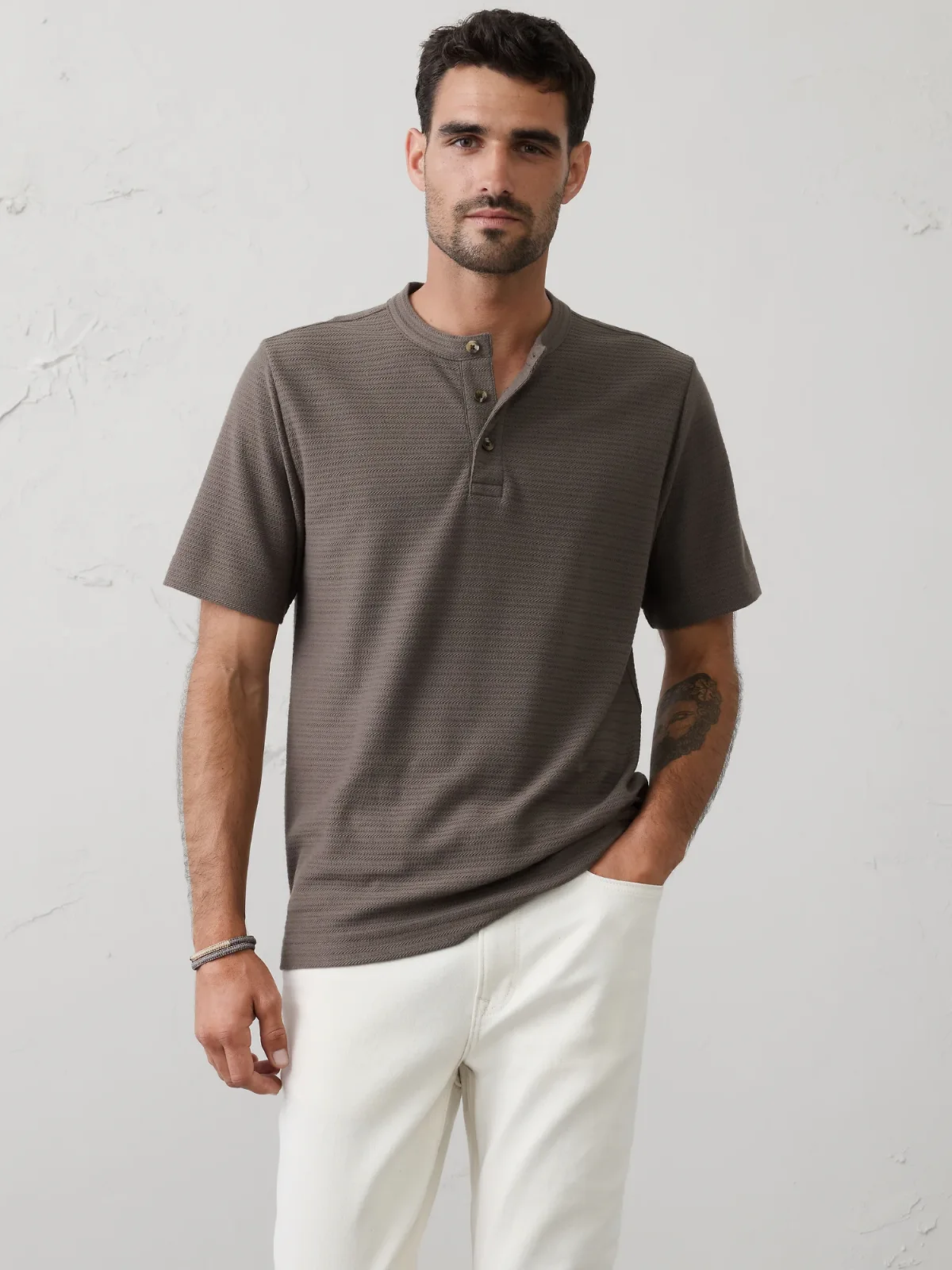 Standard-Fit Textured Henley by Banana Republic