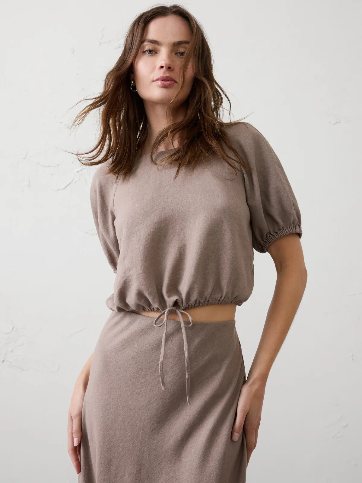 Linen-Blend Bubble-Tie Top by Banana Republic