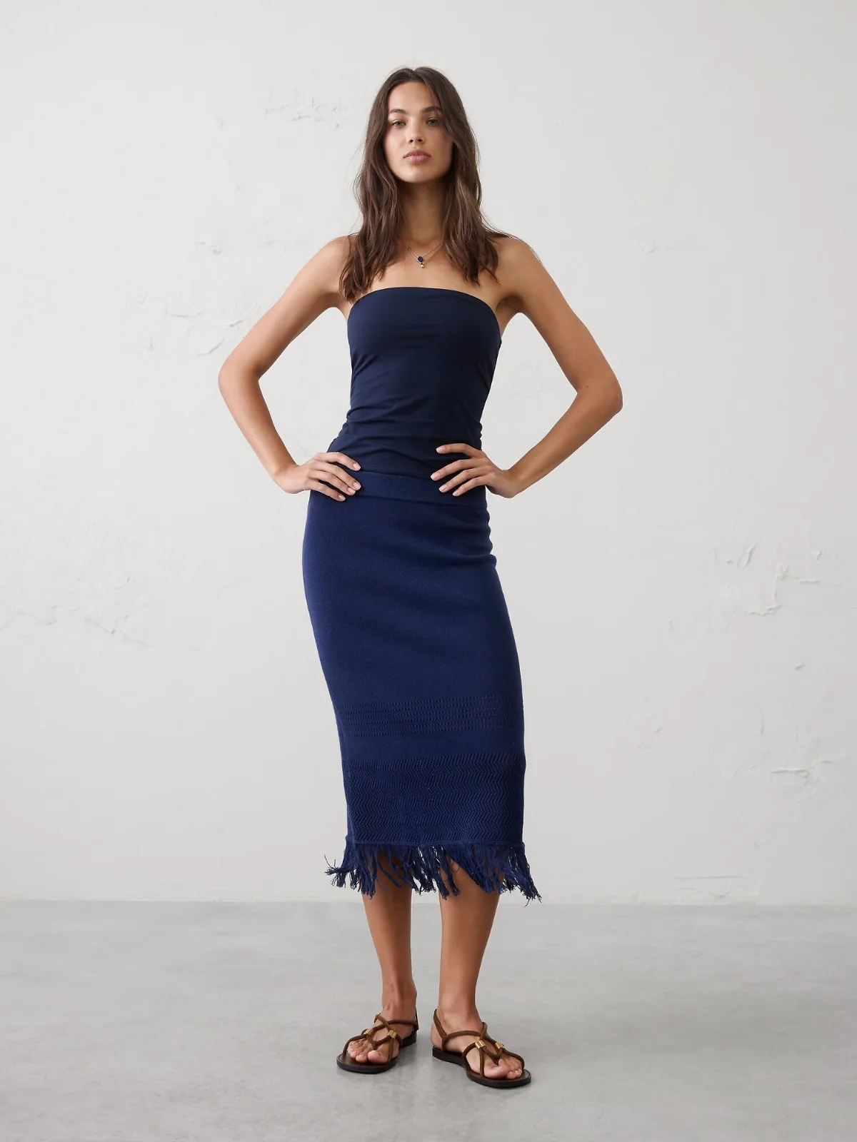 Frayed-Hem Midi Skirt by Banana Republic