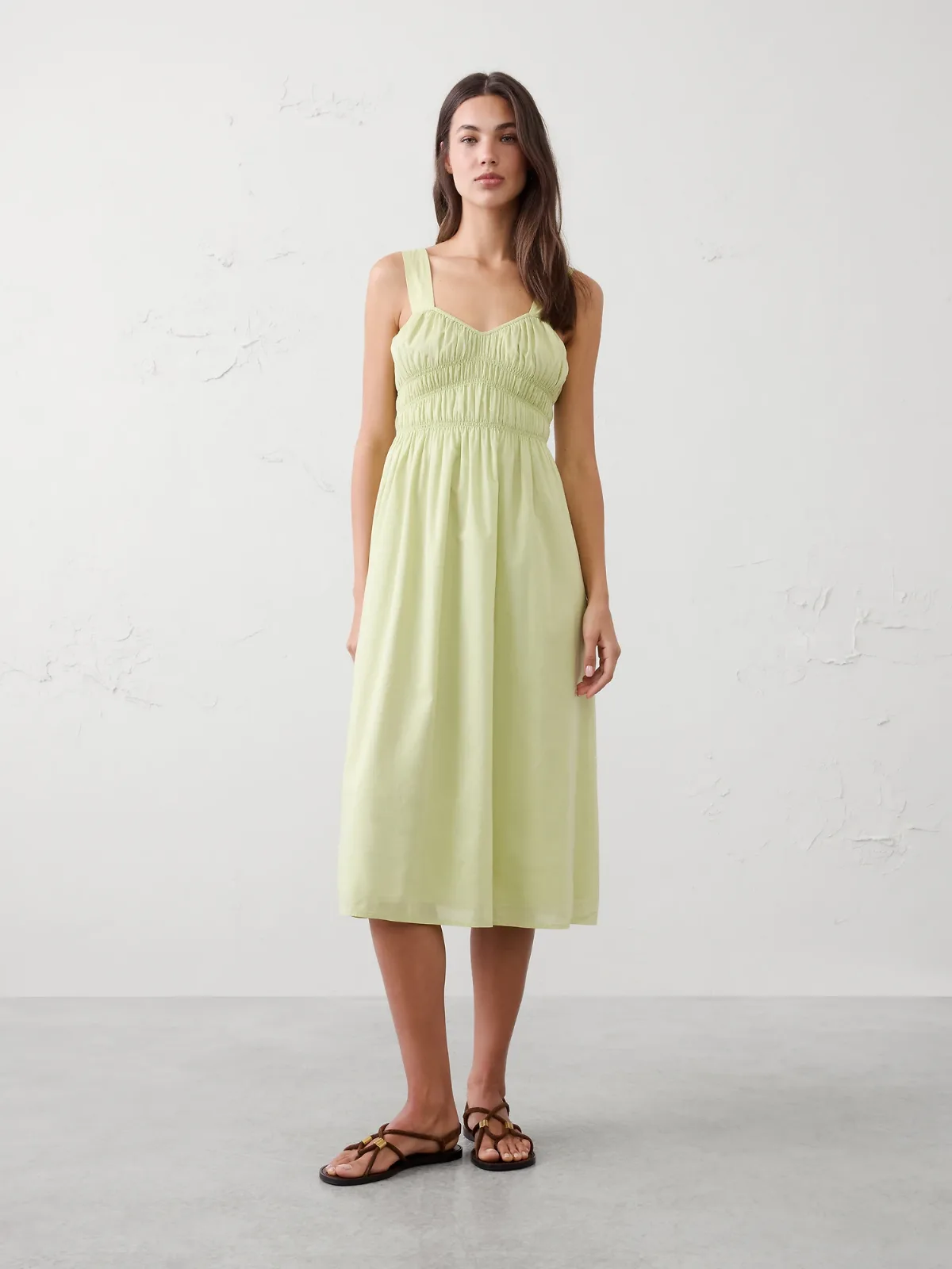 Voile Shirred-Bust Midi Dress