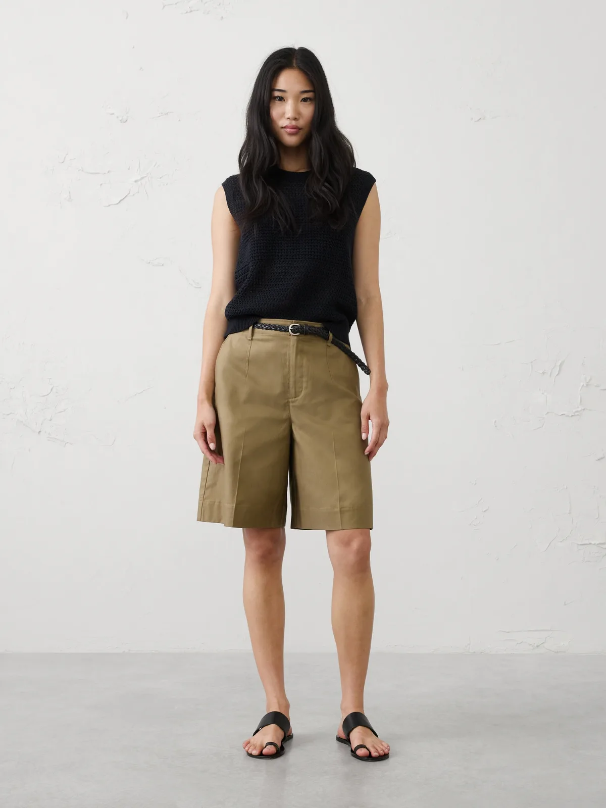 High-Rise Twill Bermuda Short