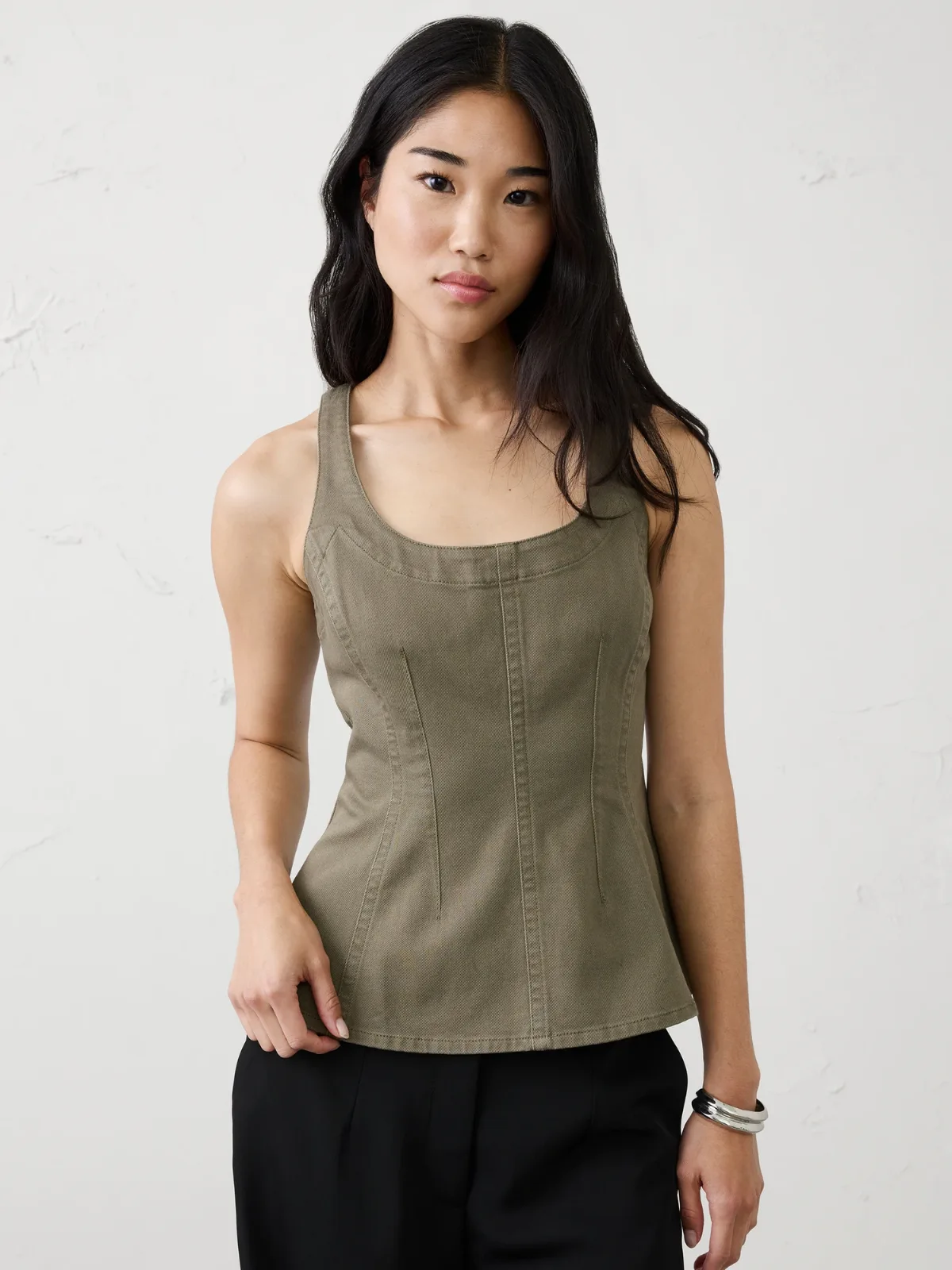Denim Scoop-Neck Peplum Top by Banana Republic