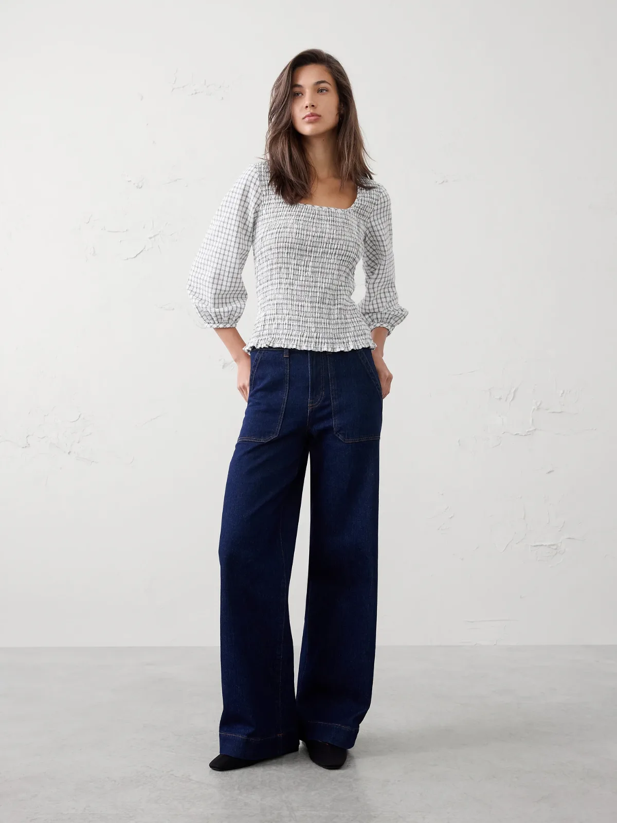 Seersucker Smocked-Bodice Top by Banana Republic