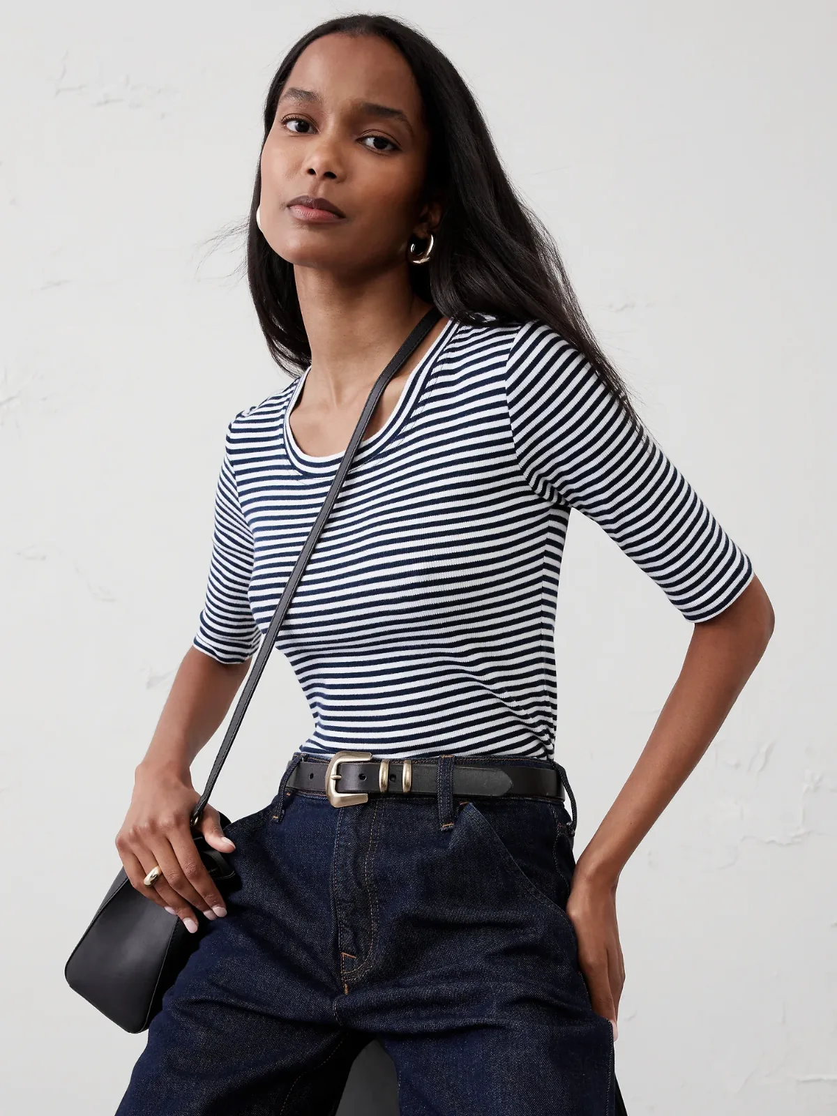 Ribbed Elbow-Sleeve T-Shirt by Banana Republic