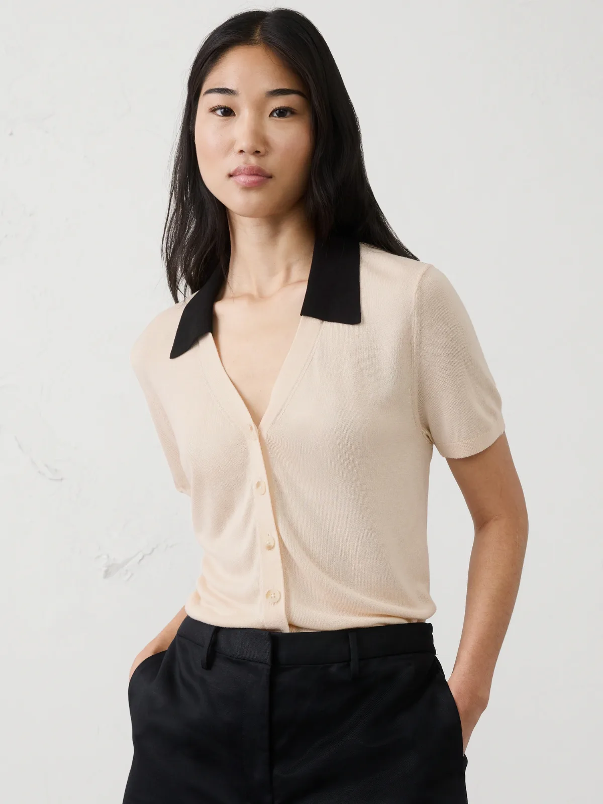 Button-Down V-Neck Sweater Polo by Banana Republic