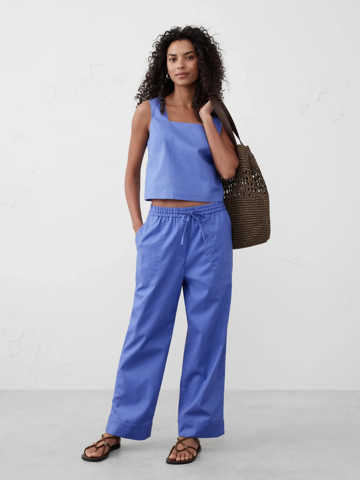 Linen-Blend Square-Neck Top by Banana Republic