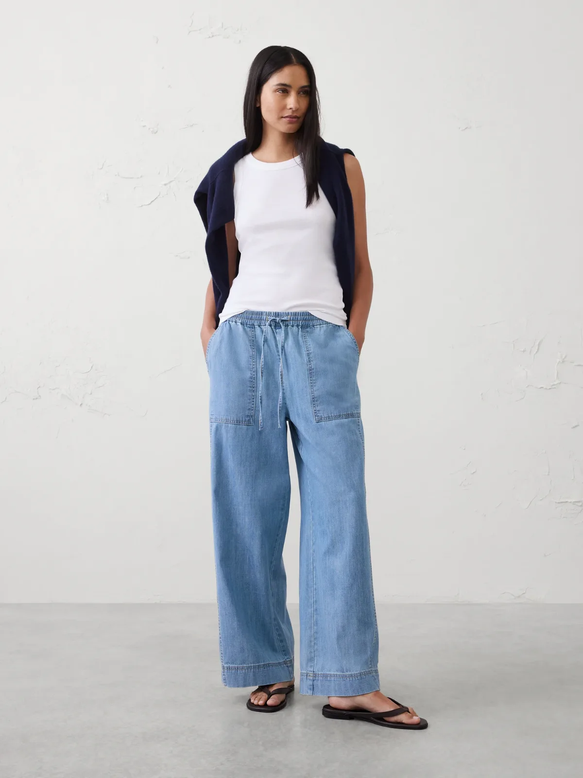 Wide-Leg Mid-Rise Pull-On Utility Jean by Banana Republic
