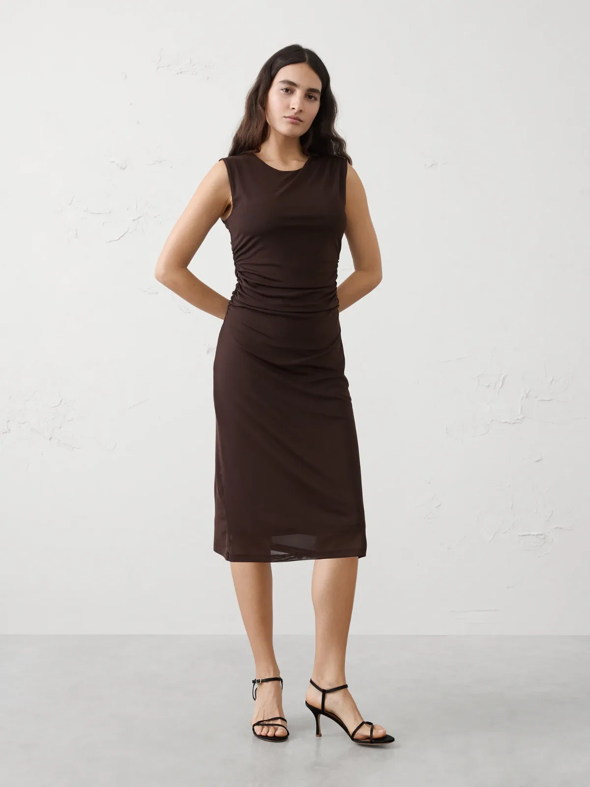 Shirred-Waist Midi Dress by Banana Republic