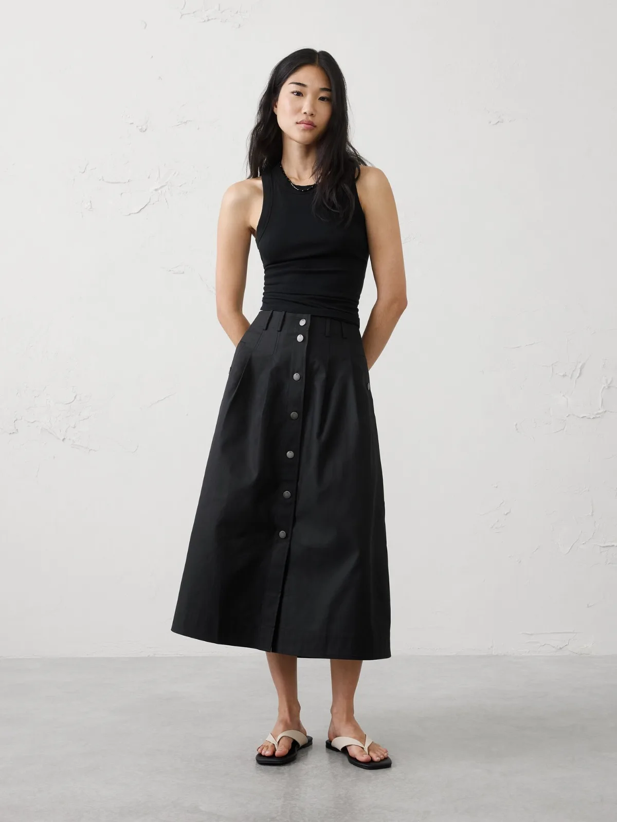 Seamed Button-Front Midi Skirt by Banana Republic