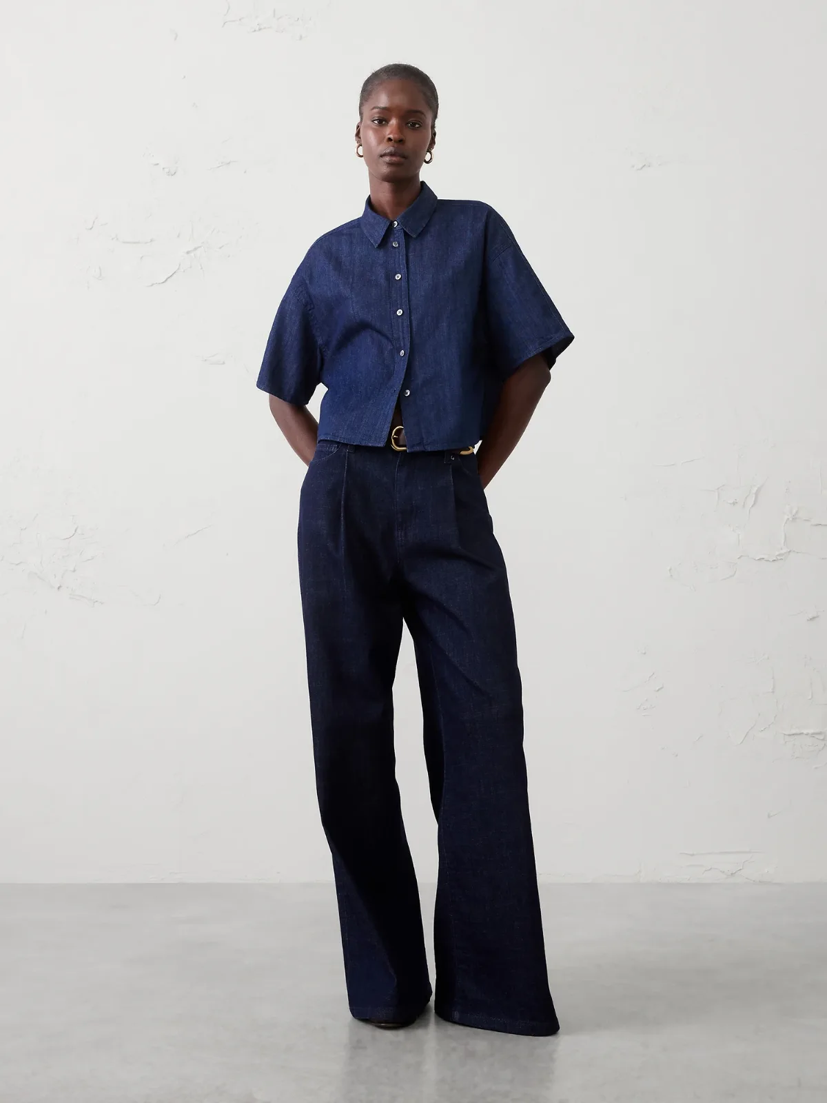 Denim Boxy Cropped Shirt