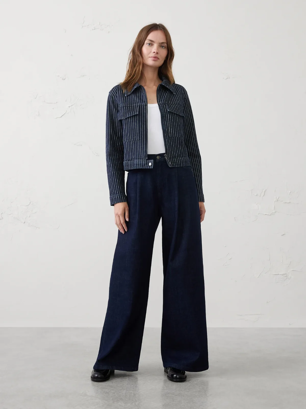 Denim Pinstriped Cropped Jacket by Banana Republic