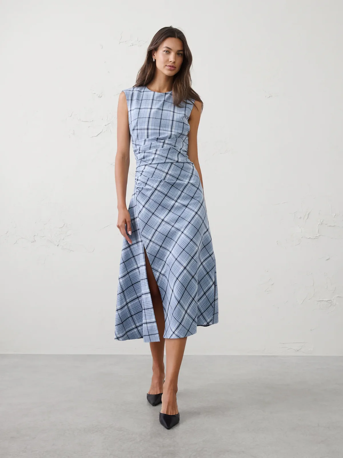 High-Neck Draped Midi Dress by Banana Republic