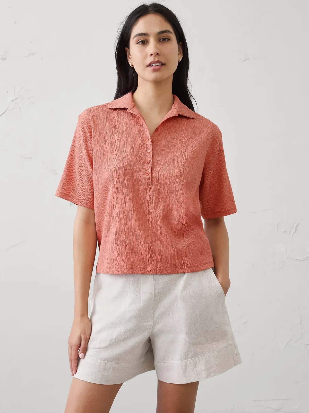 Textured Smocked Polo by Banana Republic