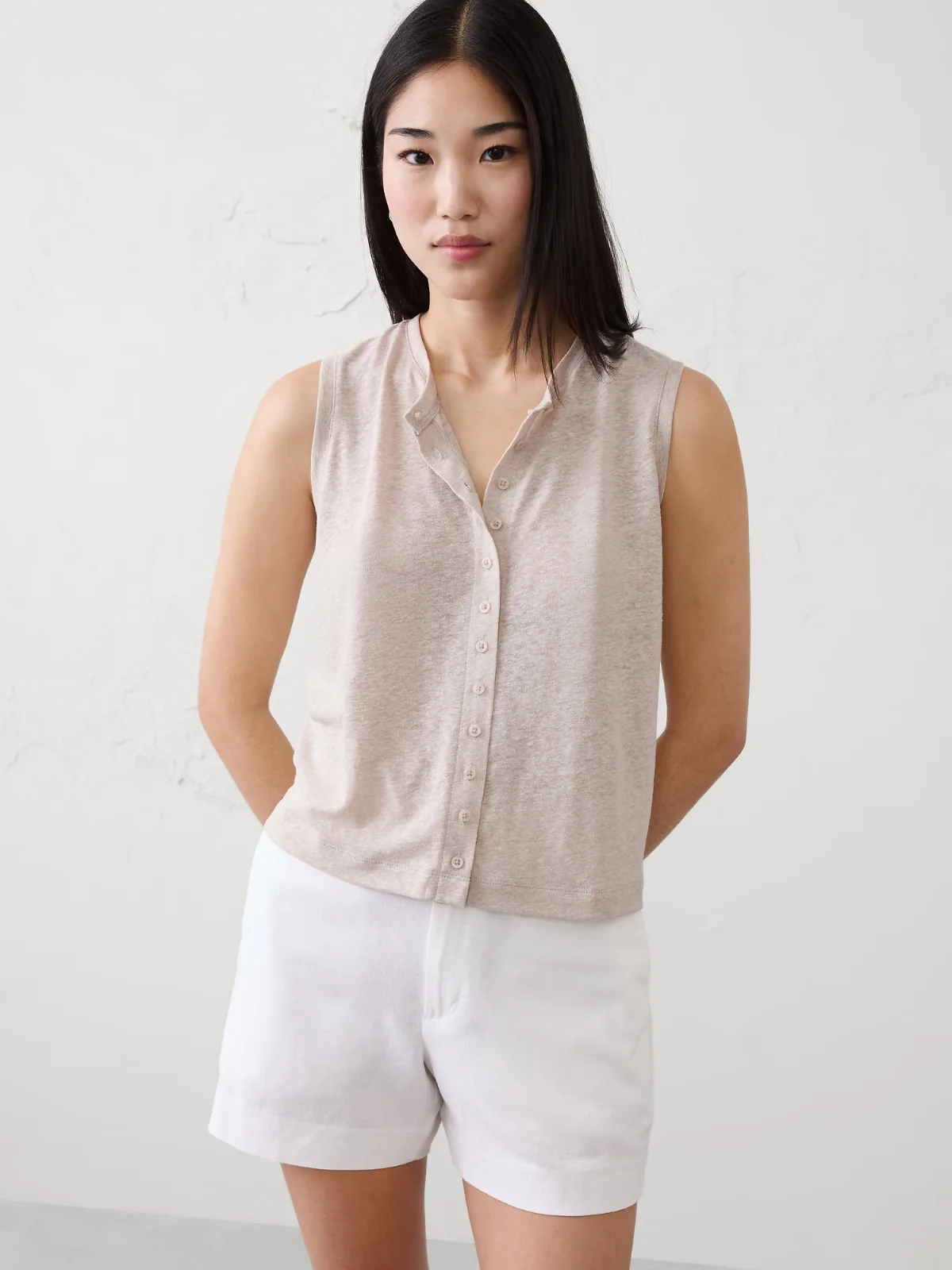 Linen-Blend Tank by Banana Republic