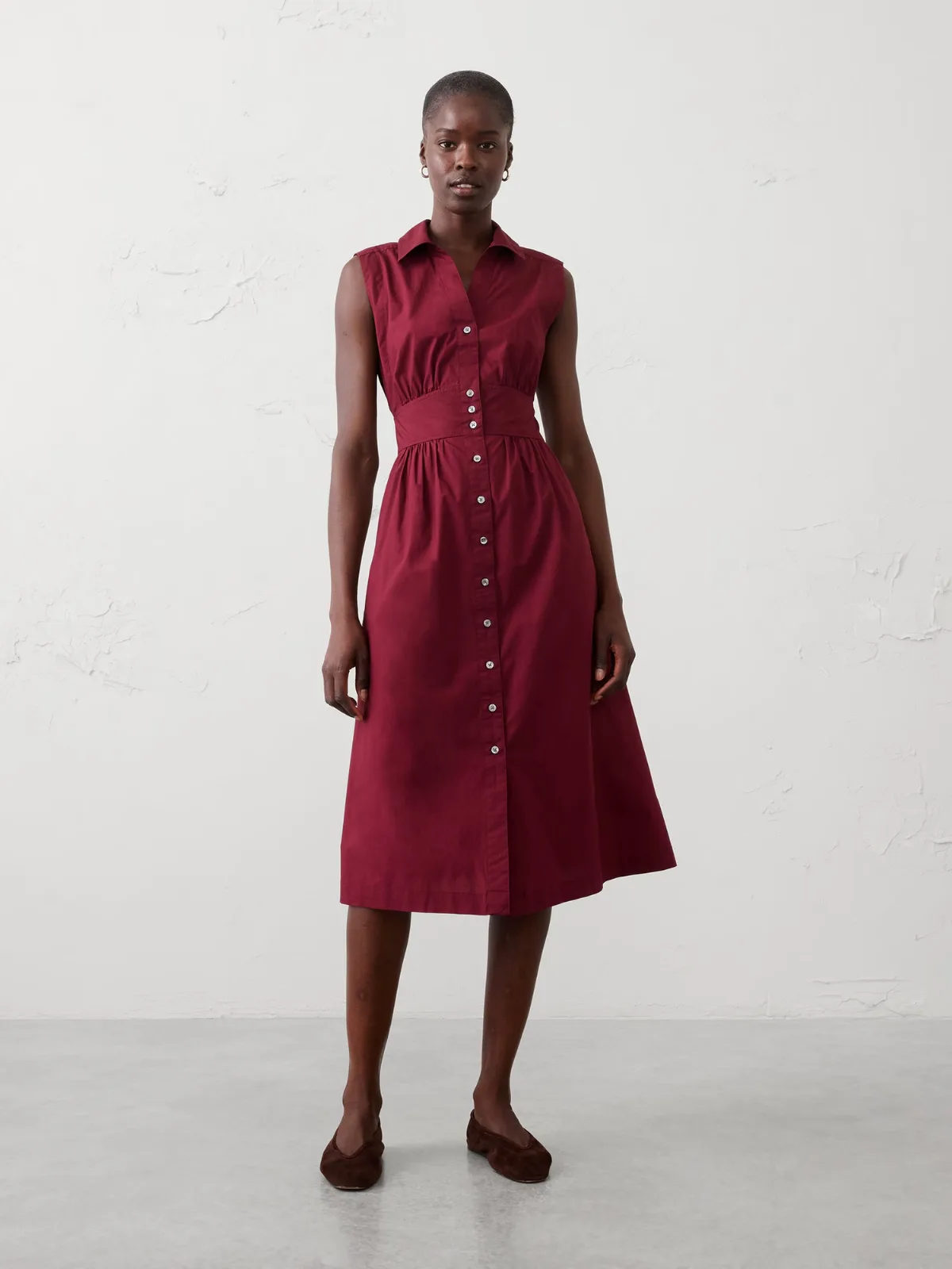Poplin Collared Button-Down Midi Dress by Banana Republic