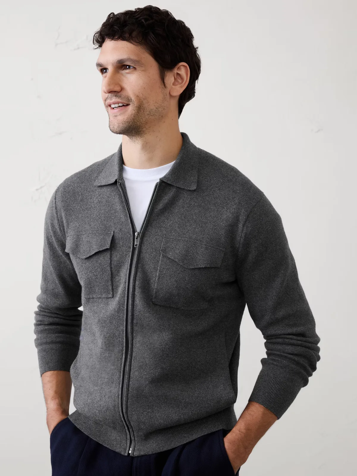 Chest-Pocket Zip Sweater Jacket by Banana Republic
