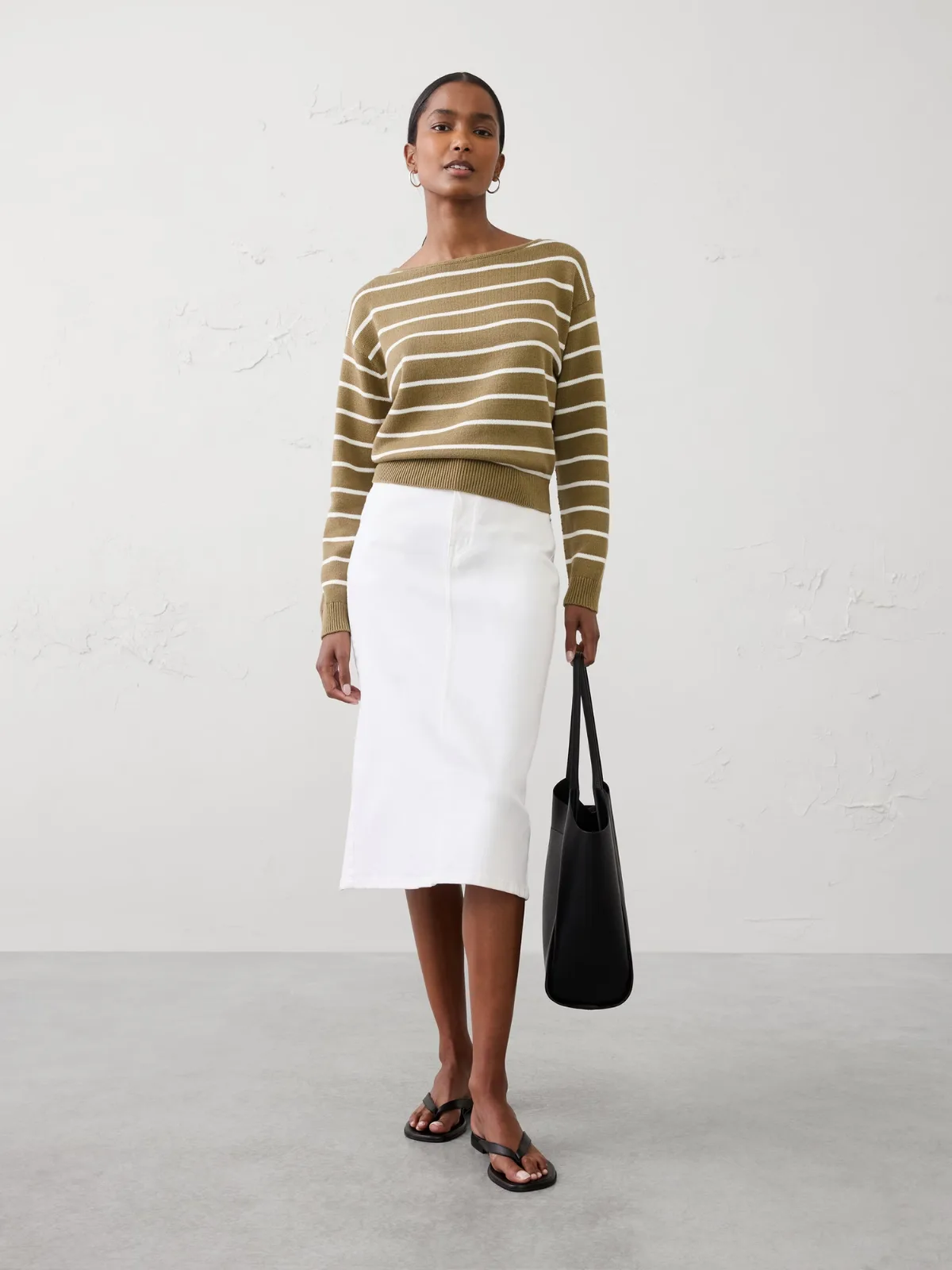Cotton Striped Boatneck Sweater by Banana Republic