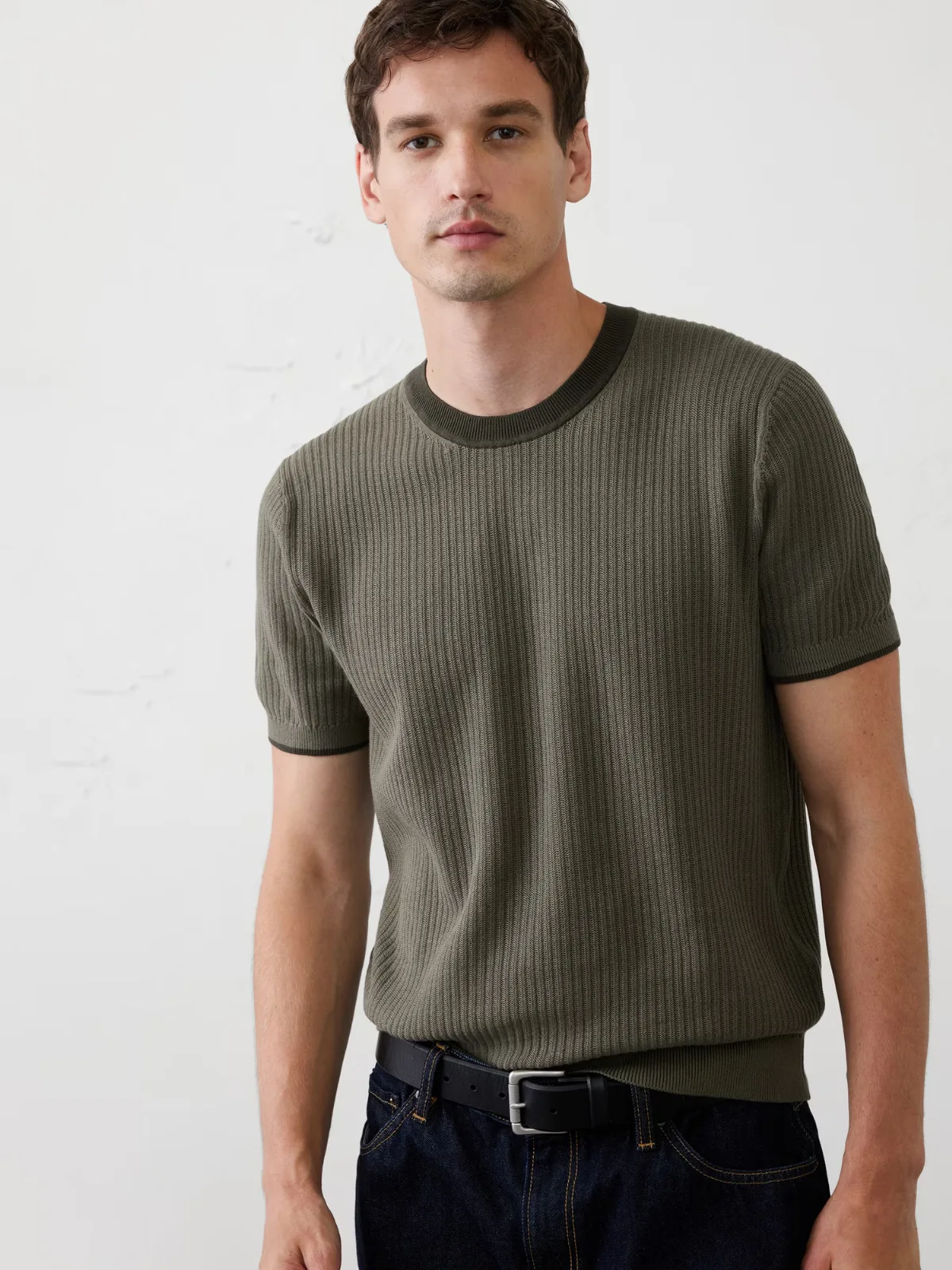 Contrast-Collar Sweater Top by Banana Republic