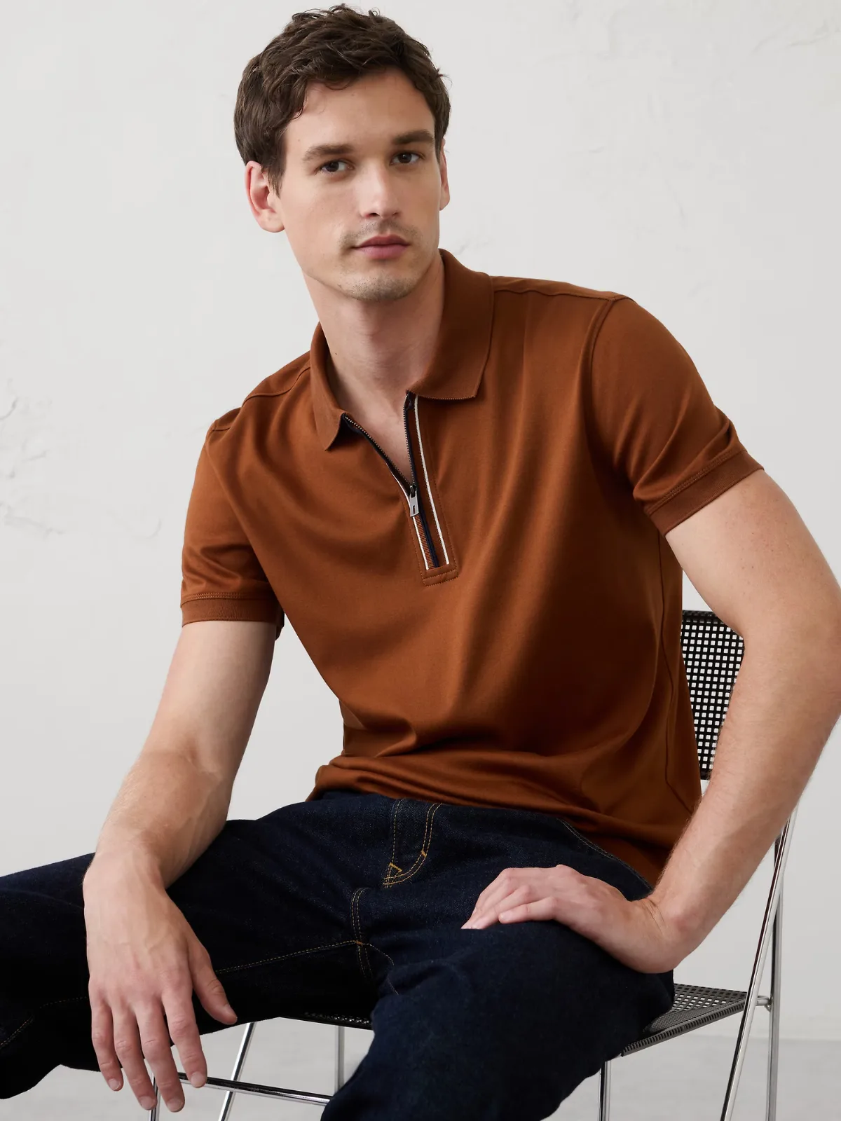Standard-Fit Luxe Touch Zip Polo by Banana Republic