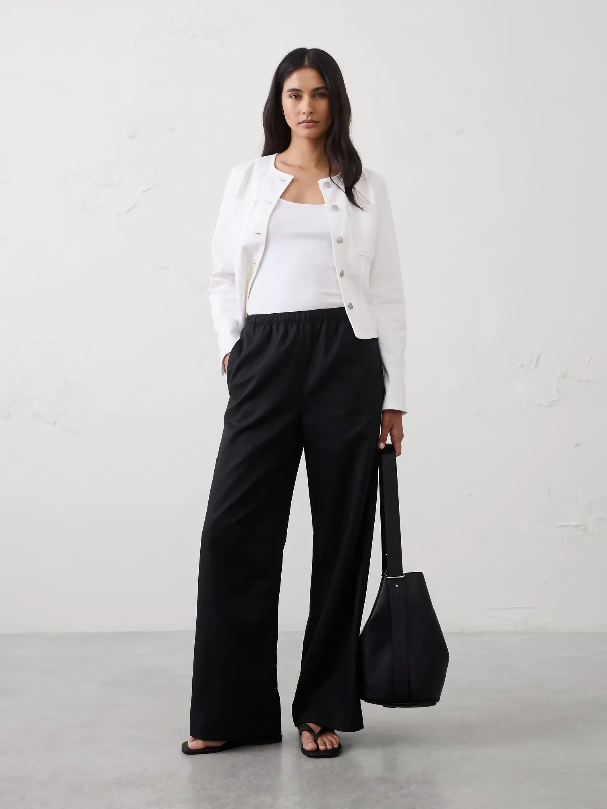 Wide-Leg High-Rise Drapey Twill Pull-On Pant by Banana Republic