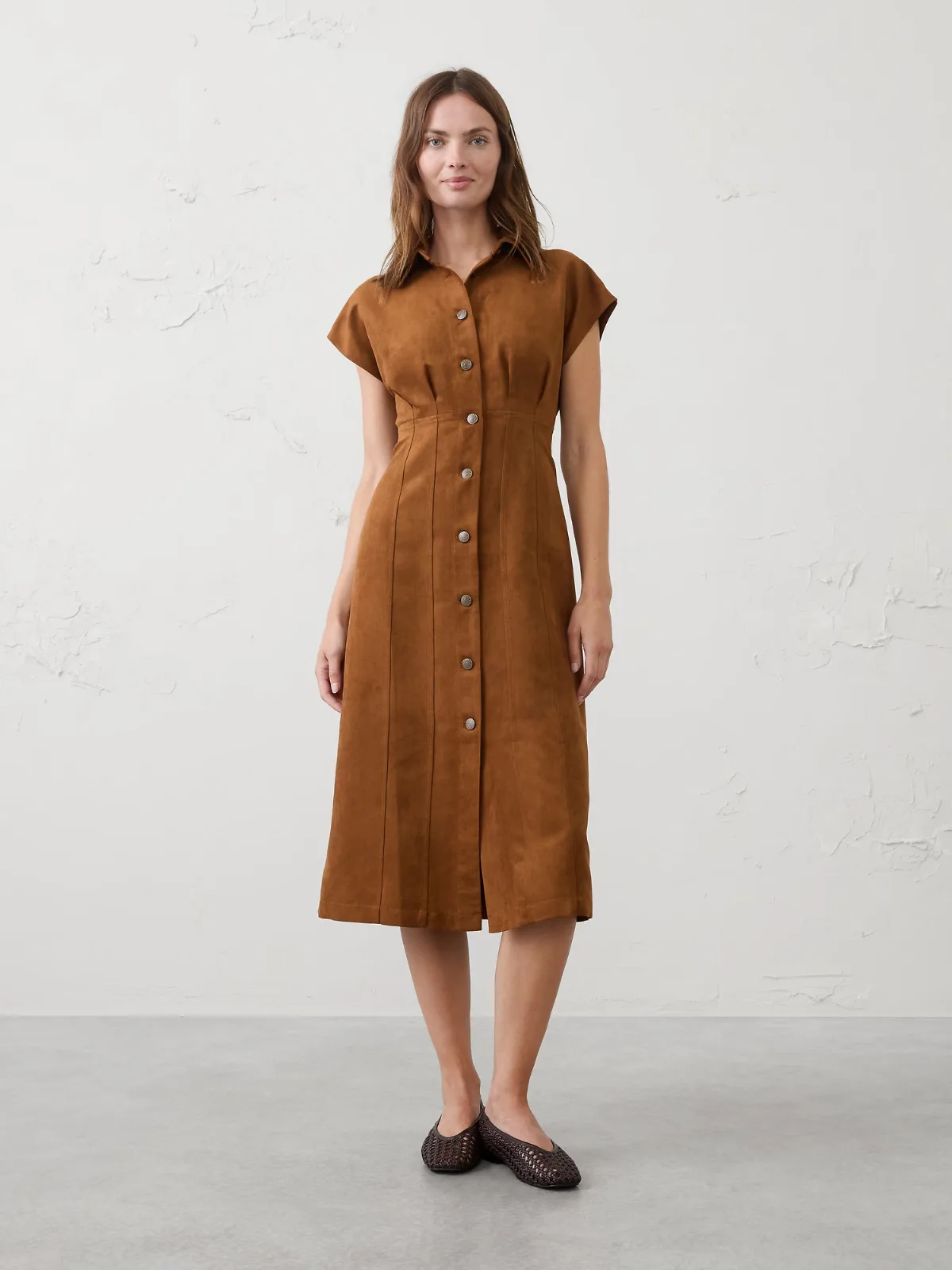 Vegan Suede Seamed Midi Shirtdress by Banana Republic