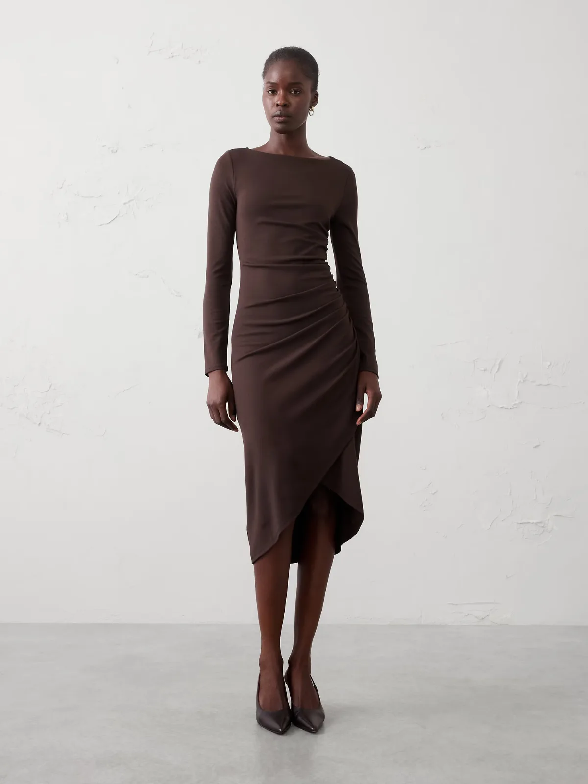 Soft Knit Shirred Midi Dress by Banana Republic