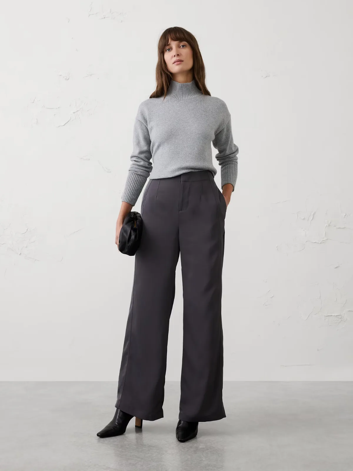 Wide-Leg High-Rise Sheen Twill Trouser by Banana Republic