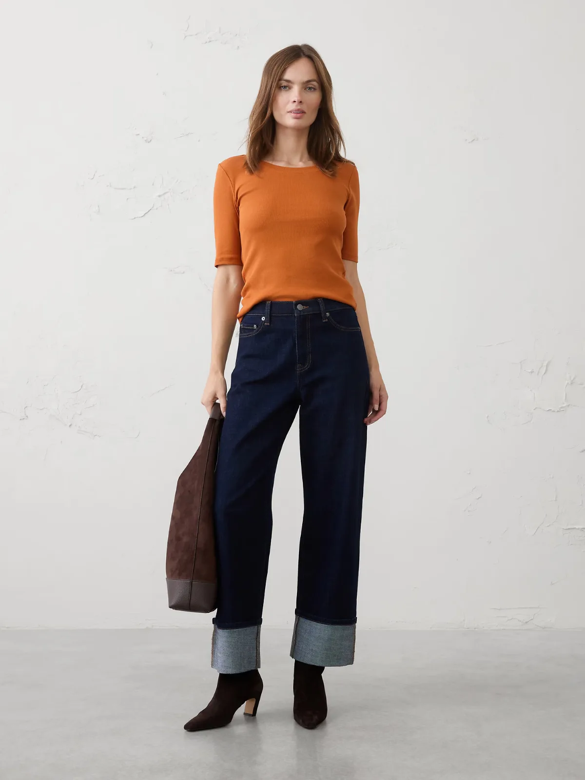 Ribbed Elbow-Sleeve T-Shirt by Banana Republic